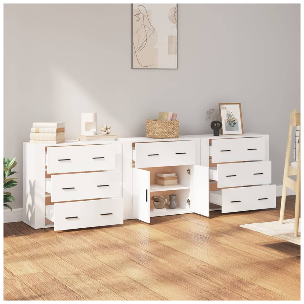 Sideboards 3 pcs White Engineered Wood