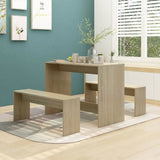 3 Piece Dining Set Smoked Oak Engineered Wood