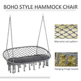 Hanging Hammock Chair Cotton Rope Swing & Metal Frame Large Macrame, Dark Grey