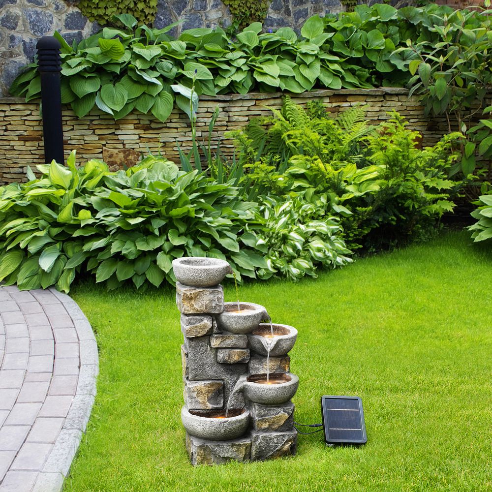 Solar Power Water Fountain Feature with Lights & Battery Back Up