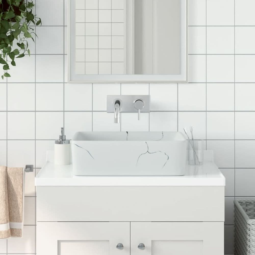 Countertop Basin White Rectangular 46x35.5x13 cm Ceramic