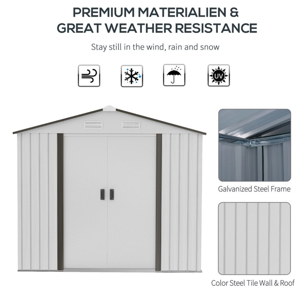 Steel Storage Shed Garden Tool house 7' x 4'  White-AS