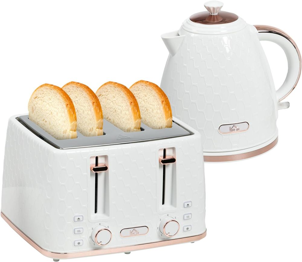 1.7L Kettle and Toaster Set with Defrost, Reheat and Crumb Tray, White