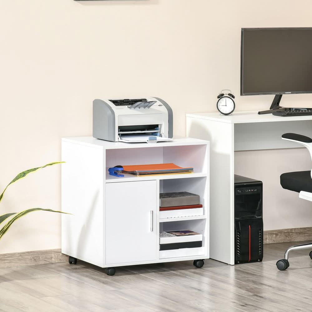 Multi-Storage Printer Unit Office Organisation w/ 5 Compartments White