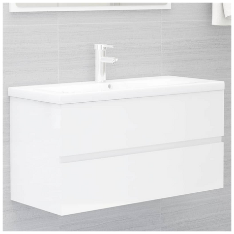 Sink Cabinet with Built-in Basin High Gloss White Engineered Wood