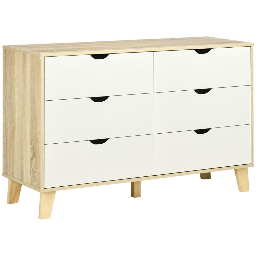 Chest of Drawers, 6 Drawer Unit Storage Chest Bedroom White and Brown