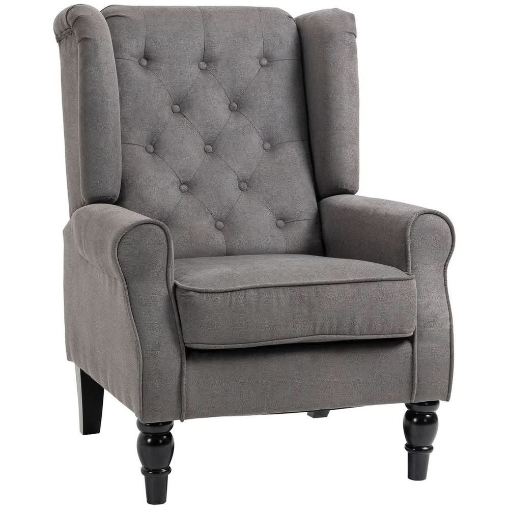 Accent Armchair Home Furniture Retro Tufted Club Wood Fabric Dark Grey