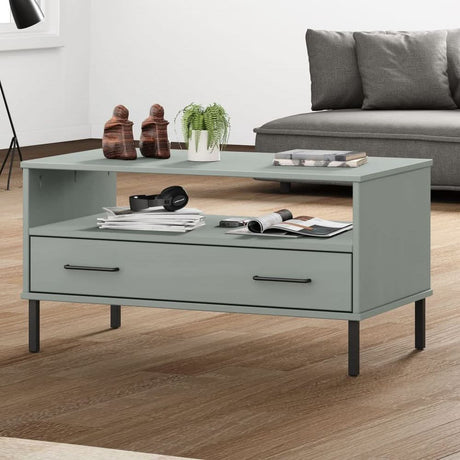 Coffee Table with Metal Legs Brown 85x50x45cm Solid Wood OSLO