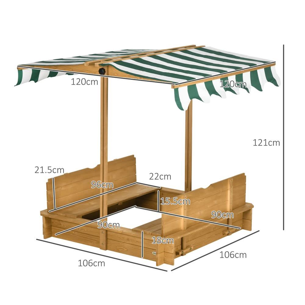 Kids Square Wooden Sandpit Children Cabana Sandbox Outdoor Playset