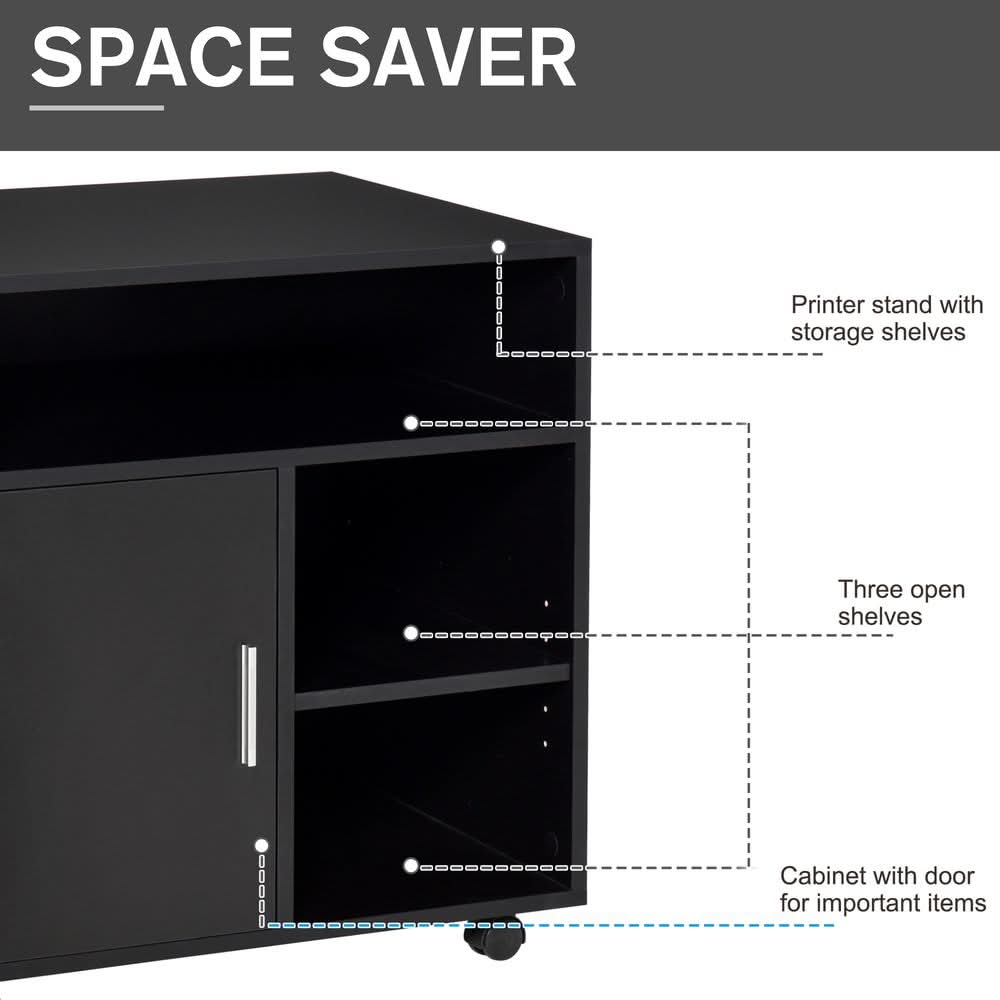 Multi-Storage Printer Unit Office Organisation w/ 5 Compartments Black