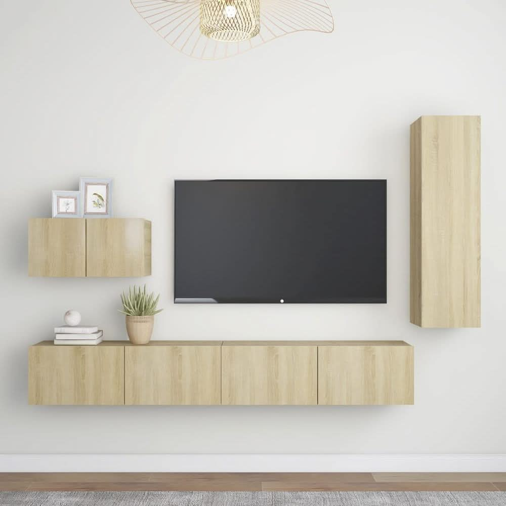 4 Piece TV Cabinet Set Grey Engineered Wood