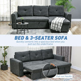 3 Seater Sofa Bed, Convertible Pull Out Sofa with Storage, Dark Grey