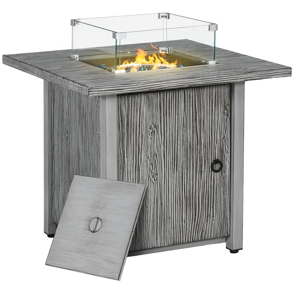 Gas Fire Pit Table with 40,000 BTU Burner, Cover, Glass Screen, Grey