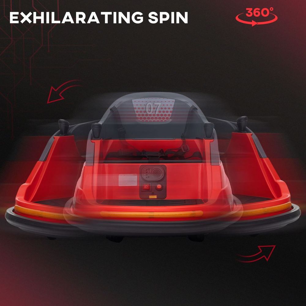 Kids Bumper Car w/ 360-Degree Rotation Spin, Lights, Music - Red