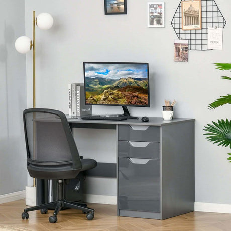 Computer Desk with Drawers, Workstation Grey