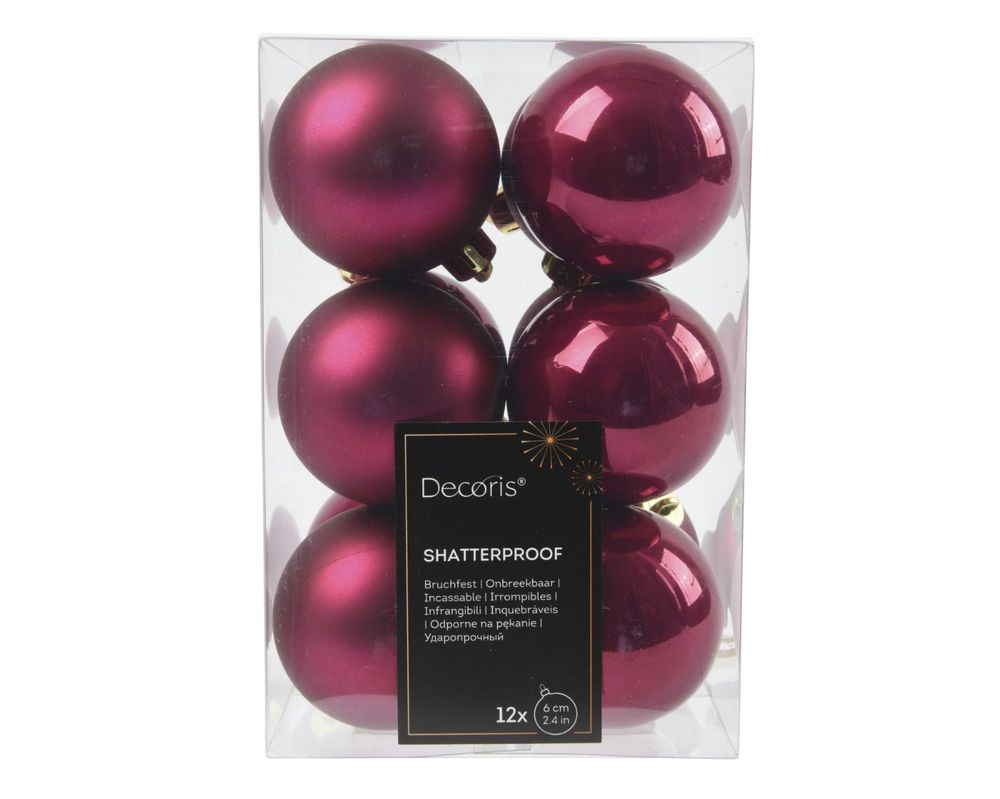 Shatterproof Pink Pomegrante Bauble  6cm Pack of 12 - Christmas