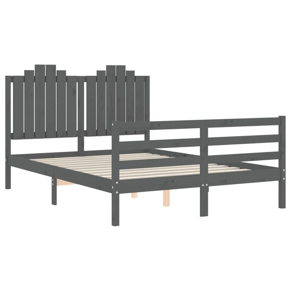 Bed Frame with Headboard Grey 140x190 cm Solid Wood