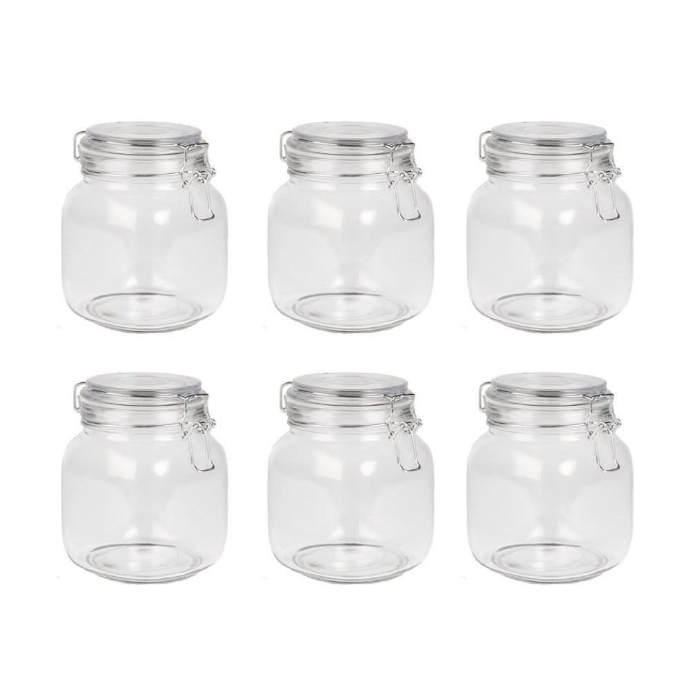 1L Glass Storage Jars with Clip Top Lid - Set of 6 | M&W