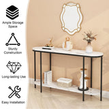 Console Table 2 Tier Narrow Entryway Table with Storage Shelves Faux Marble Narrow Table for Living Bedroom Hallway Office Easy Assembly, Black & White