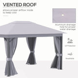 4x3m Patio Gazebo with Vent Mosquito Net Curtains, Aluminium, Grey