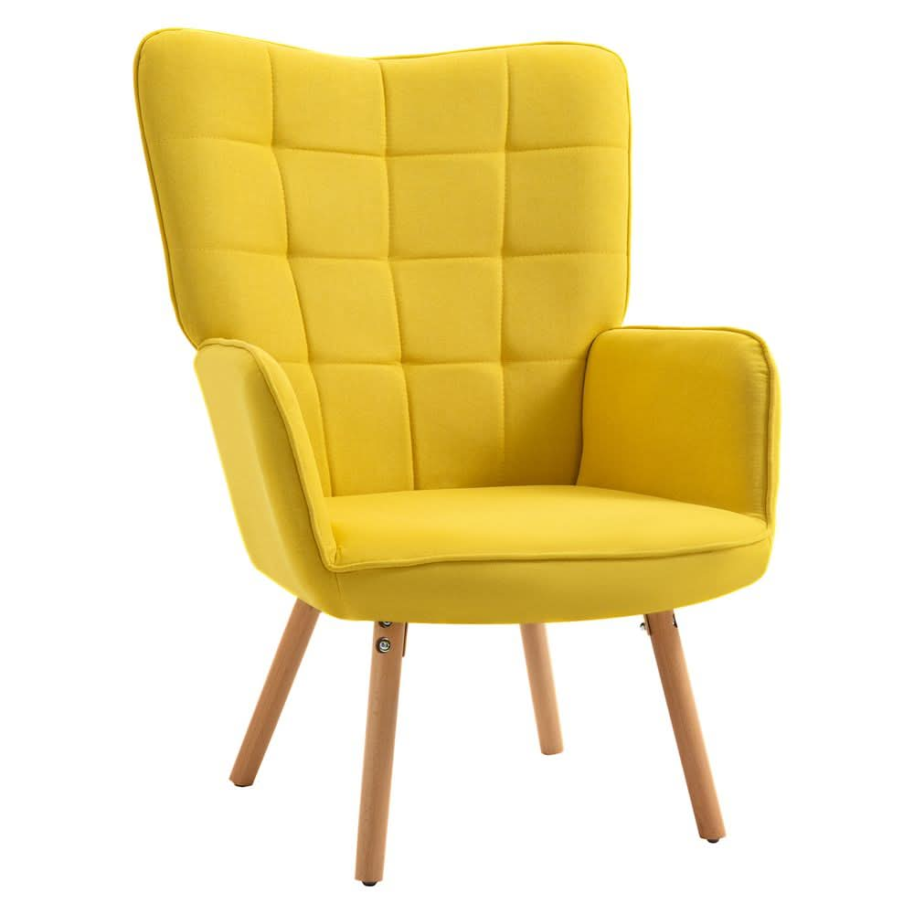 Modern Accent Chair Velvet-Touch Tufted Wingback Armchair, Yellow