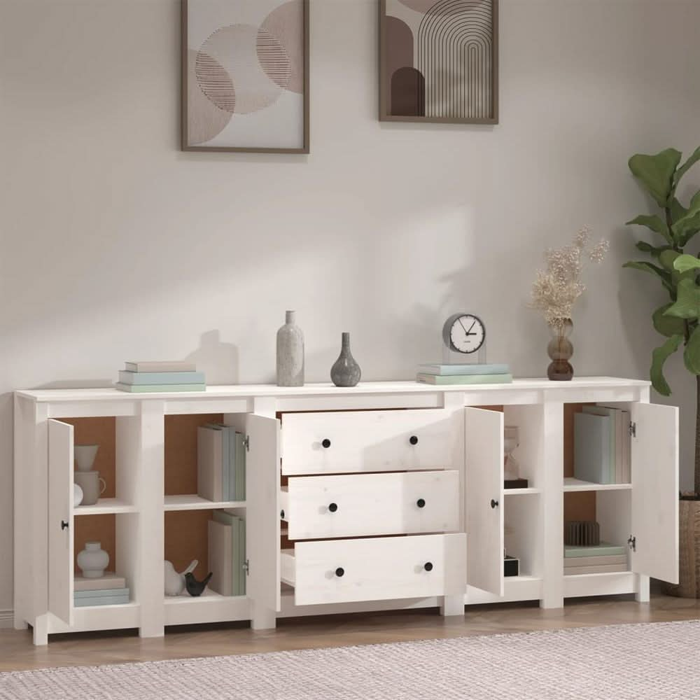 Sideboard White 230x35x80 cm Solid Wood Pine