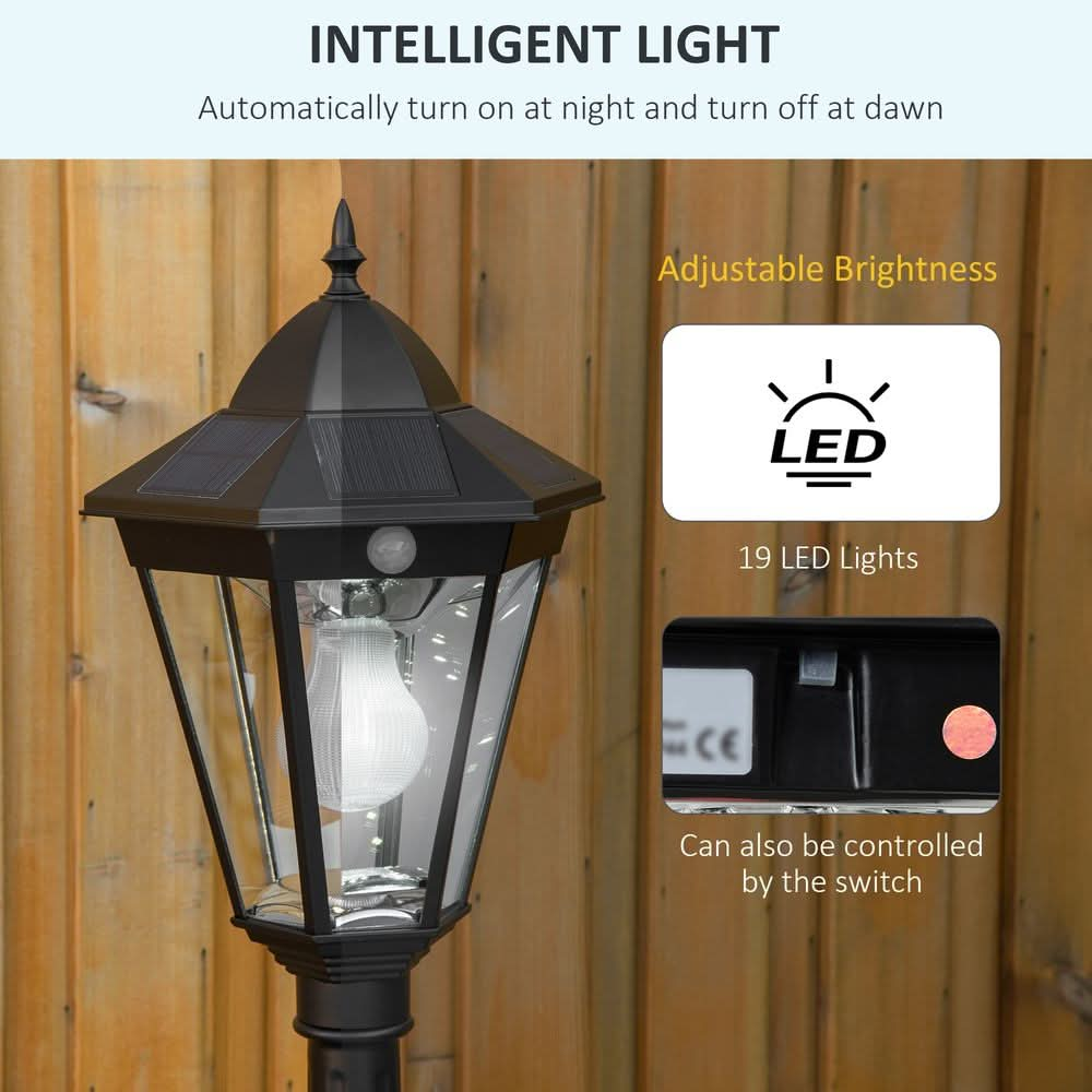 1.9M Garden Lamp Post Light, Outdoor LED Solar Powered Black