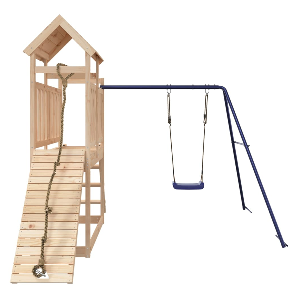 Playhouse with Swing Climbing Wall Solid Wood Pine