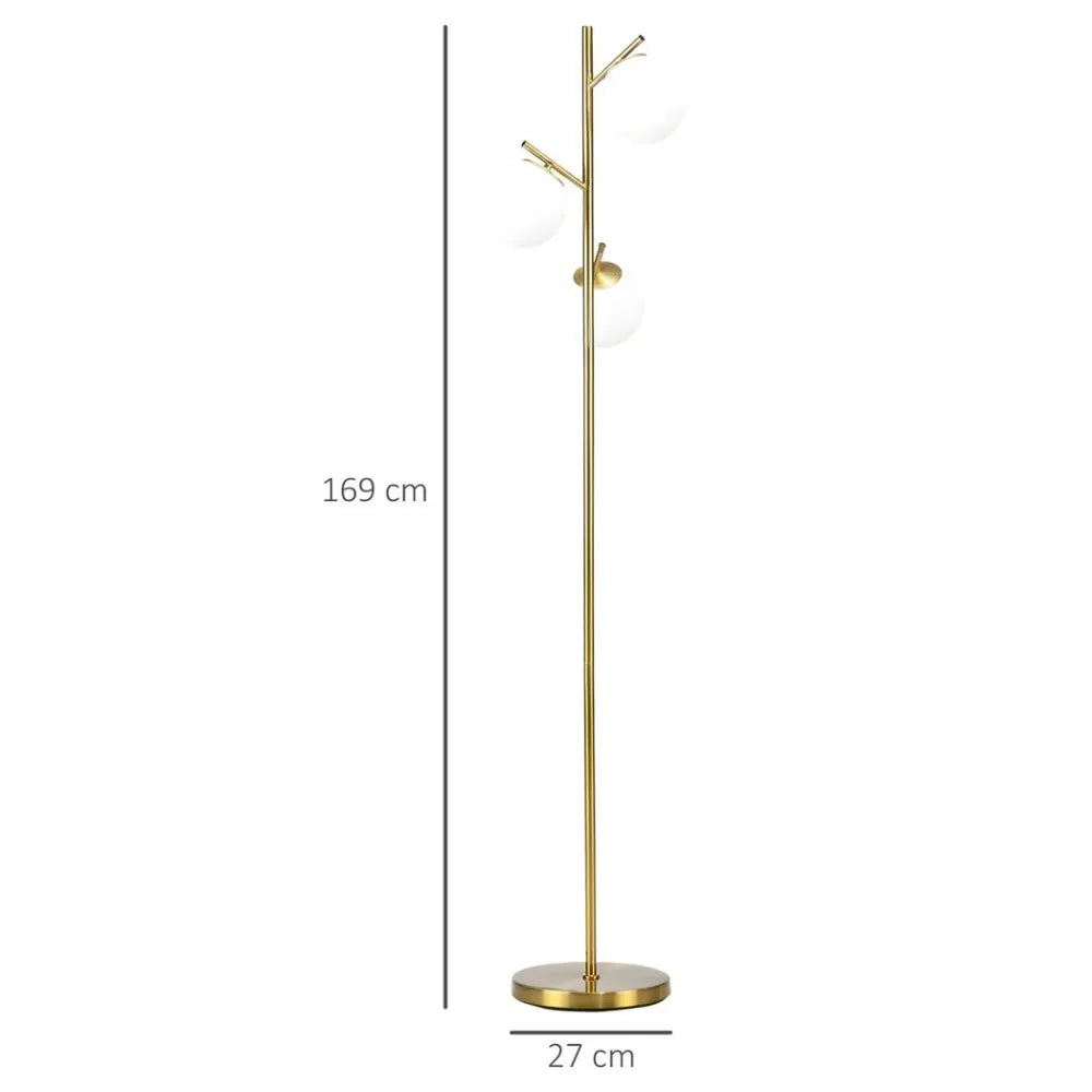 Modern Floor Lamp for Living Room Bedroom, 3 Light Tree Standing Lamp, Gold