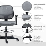 Drafting Chair Tall Office Stand Desk Chair  Foot Ring, Arm, Wheel Vinsetto