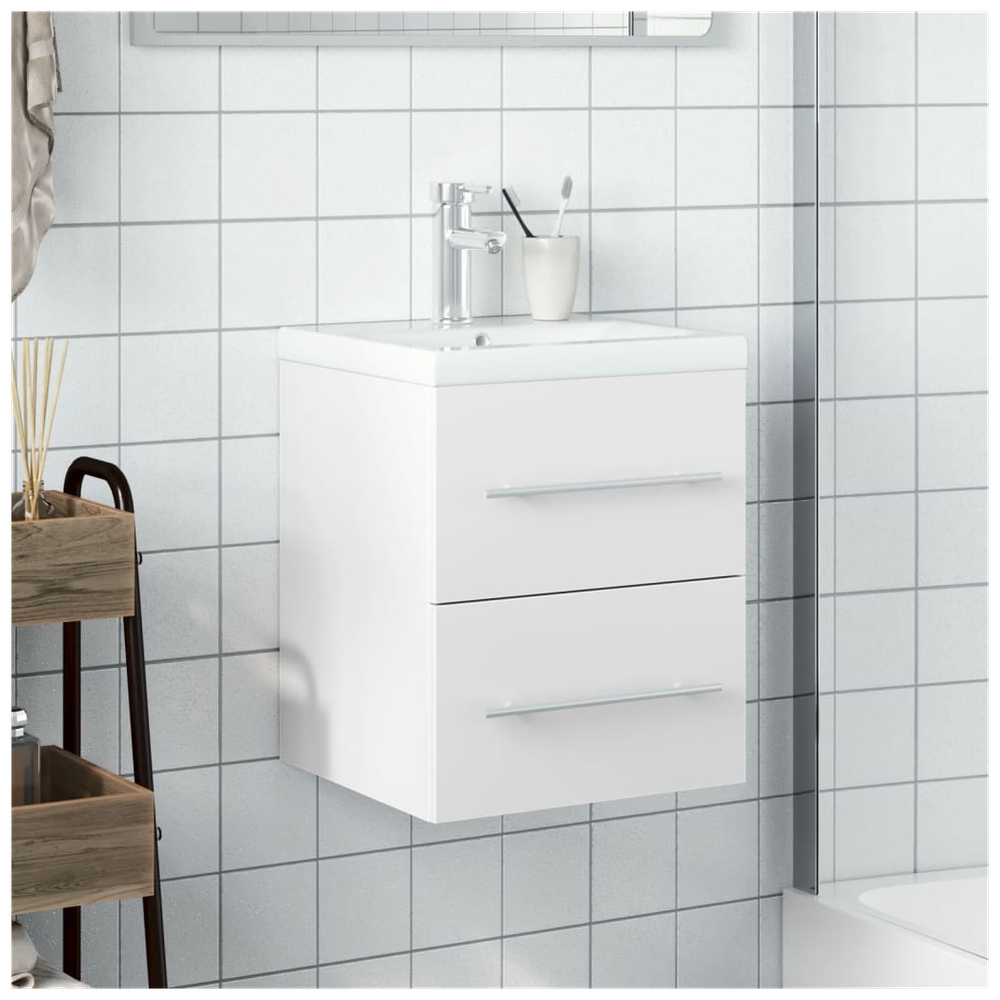 Bathroom Sink Cabinet with Built-in Basin White