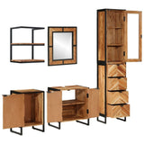 5 Piece Bathroom Furniture Set Iron and Solid Wood Acacia