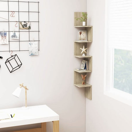 Wall Corner Shelf Smoked Oak 20x20x127.5 cm Engineered Wood