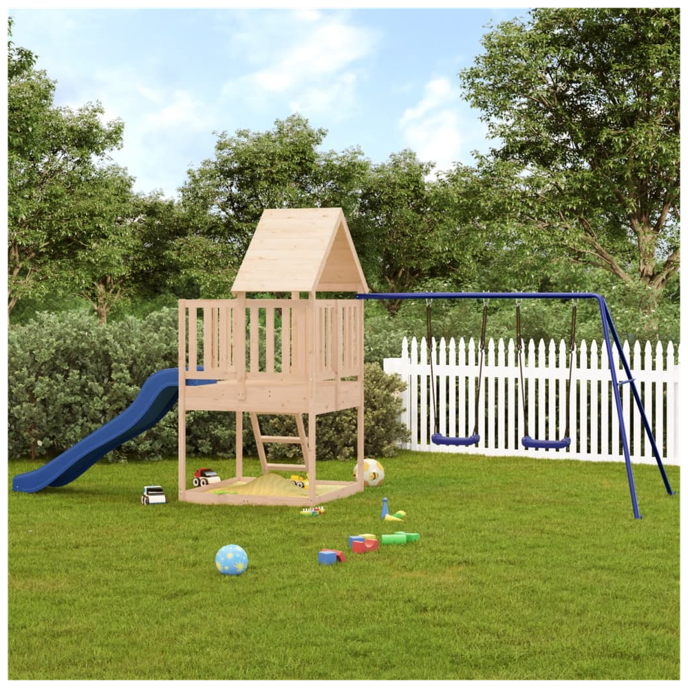 Playhouse with Slide Ladder Swings Solid Wood Pine