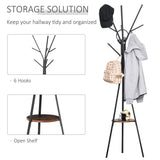 180cm Free Standing Coat Rack Metal Shelf Holder Stand Hat Hanger Brown