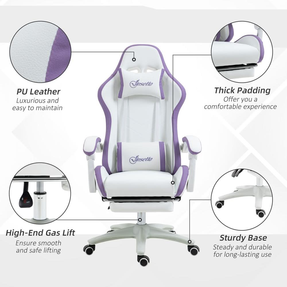 Vinsetto Racing Style Gaming Chair with Reclining Function Footrest, Purple