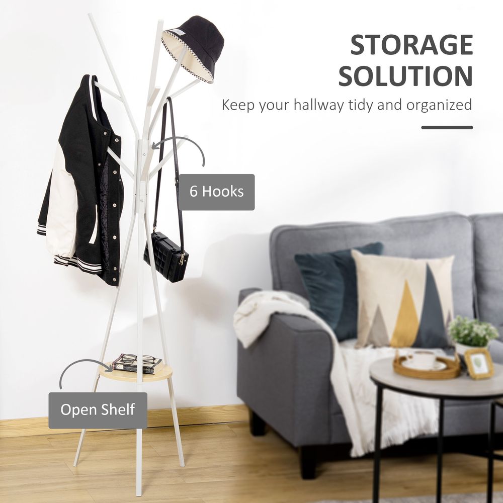 180cm Coat Rack Metal Clothes and Scarves Hat Hanger Hall Tree 9 Hooks-White