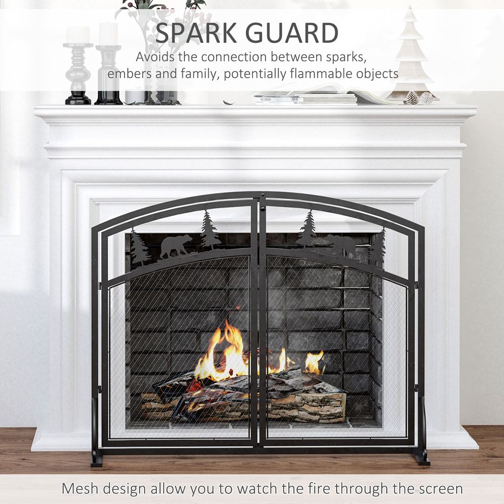 Fire Guard with Double Doors, Metal Mesh Fireplace Screen, Spark Flame Barrier