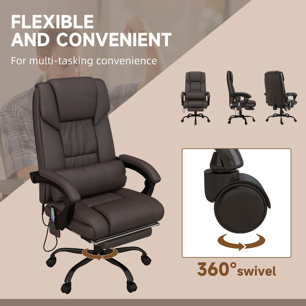 PU Leather Massage Office Chair with 6 Vibration Points Adjustable Height Brown