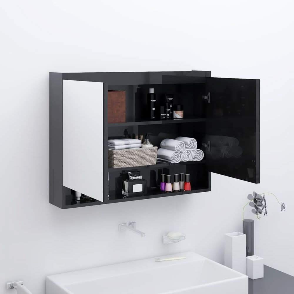 Bathroom Mirror Cabinet 80x15x60 cm MDF Shining Black