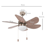 Mounting Reversible Ceiling Fan with Light, Pull-chain Switch, Brown