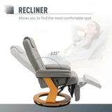 PU Recliner Lounge Chair with Footrest Headrest Wood Base for Home Office Grey