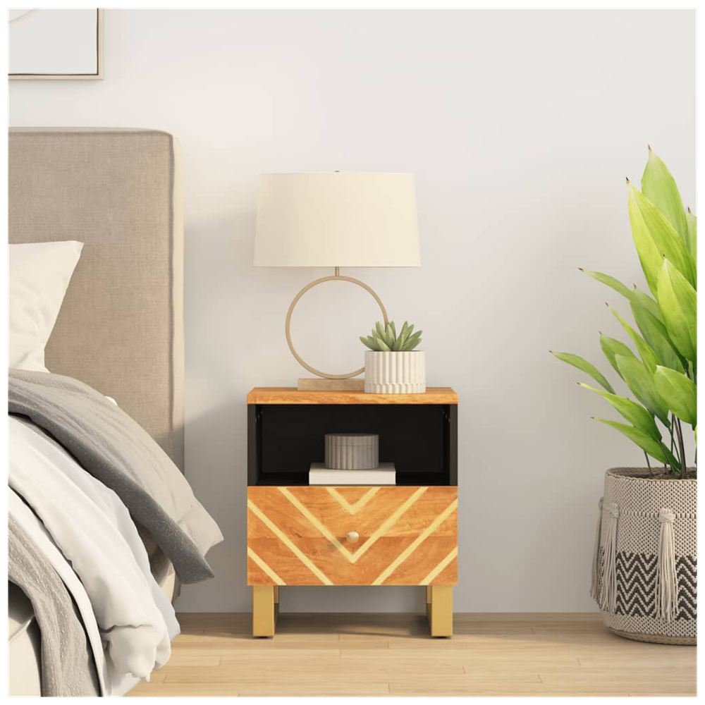 Bedside Cabinet Brown and Black Solid Wood Mango