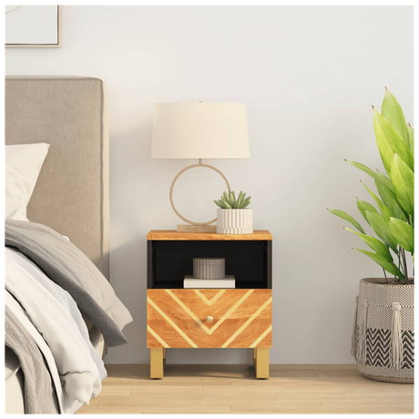 Bedside Cabinet Brown and Black Solid Wood Mango