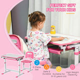 Kids Desk and Chair Set, Height Adjustable Desk with Drawer, Pen Slot, Hook