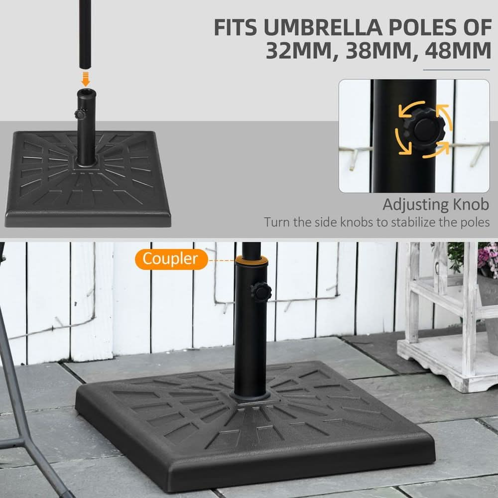 19kg Square Resin Garden Parasol Base for Poles of 32mm, 38mm, 48mm