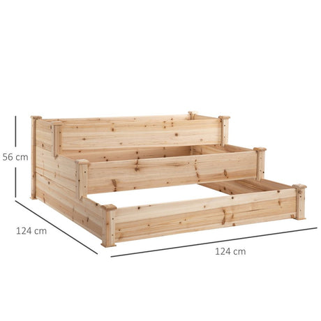 Wooden Raised Bed 3-Tier Planter Kit Elevated Plant Box 124x124x56cm