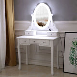 With Light Bulb Single Mirror 5 Drawer Dressing Table White