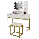 Large Vanity Set with 10 LED Bulbs, Makeup Table with Cushioned Stool, 3 Storage Shelves 2 Drawers, Dressing Table Dresser Desk for Women, Girls, Bedroom, White