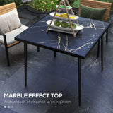 Outdoor Dining Table for 4 with Marble Effect Tempered Glass Top Black